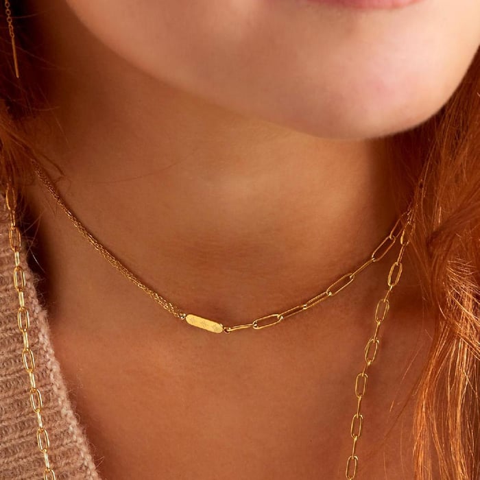 Stainless Steel Necklace with Double Chain and Charm h5Picture3